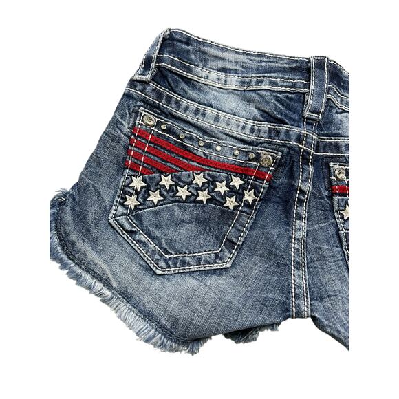 Miss Me American Flag Shorts Stars Stripes Sequin Crystals Cut Offs Sz 26 Bling - Picture 10 of 15